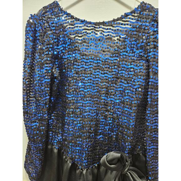 Vintage Cachet Bari Protas Sequin Black Blue Prom Dress Size 13 14 Drop Waist - Picture 2 of 13